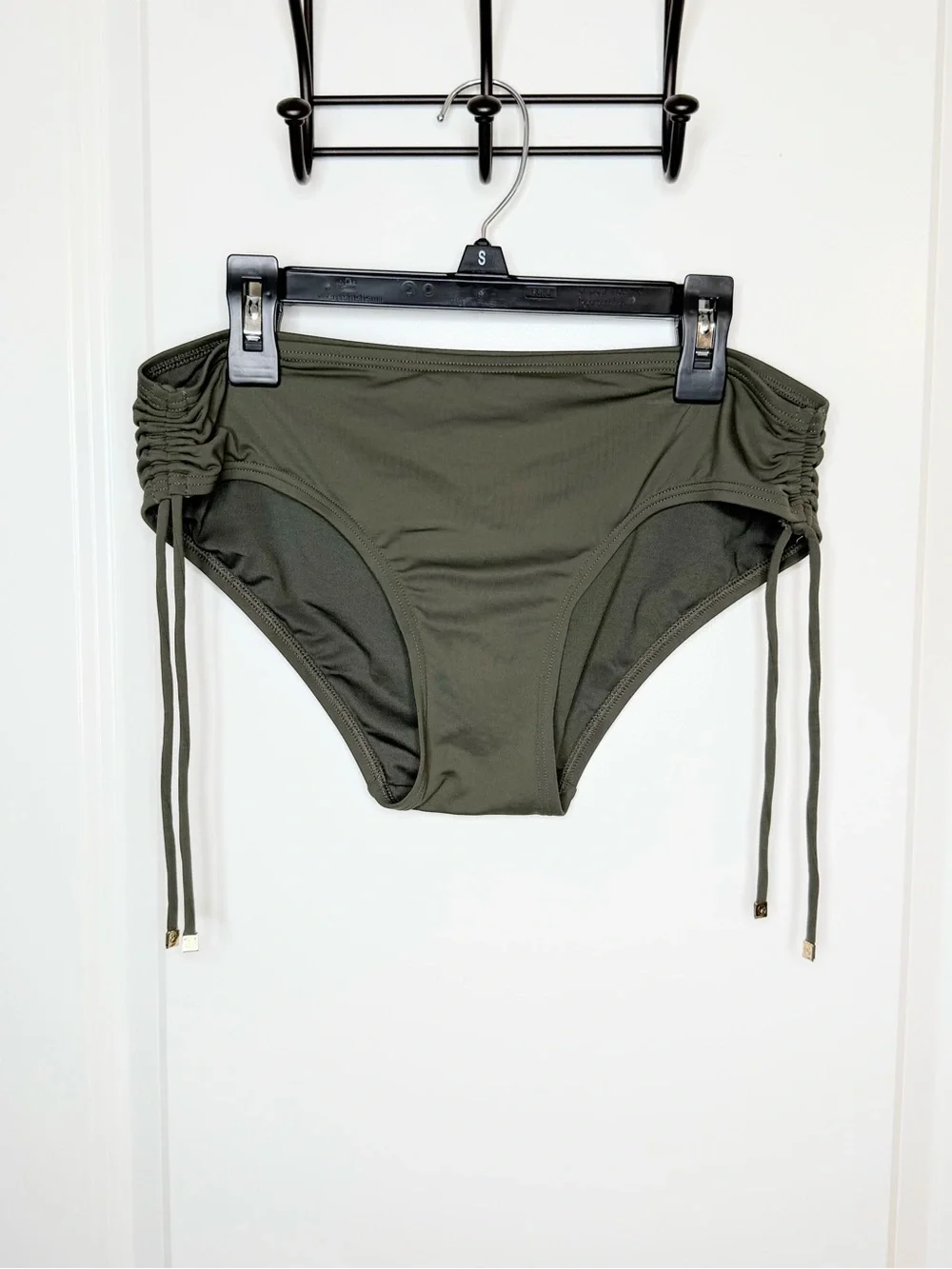 Michael Kors Olive Green Tankini Swimsuit 2Pc Set Ruched Halter Ring Small